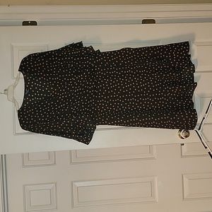 Black with dark orange polka dot flutter sleeve faux wrap dress worn once